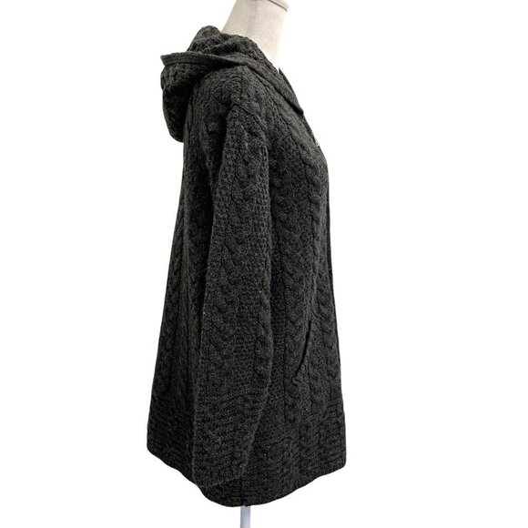 Aran Crafts 100% Merino Wool Cable-Knit Zip-Up Sweater Gray Ireland size Medium - Picture 3 of 7